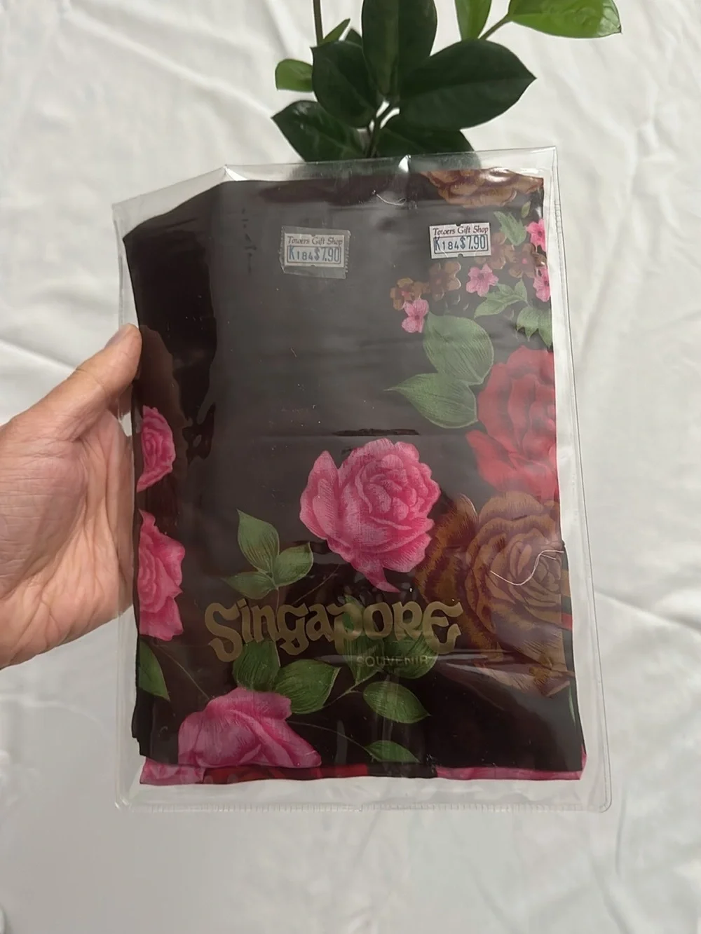 Vintage Floral Scarf Brown with Pink & Red Roses